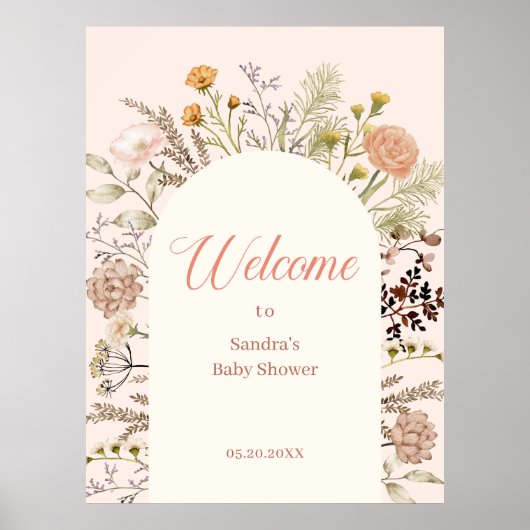 Boho Waterverf Wildflower Baby shower Welkom Poster (Voorkant)