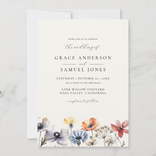 Boho Waterverf Wildflower Bloemen Bruiloft Kaart (Voorkant)