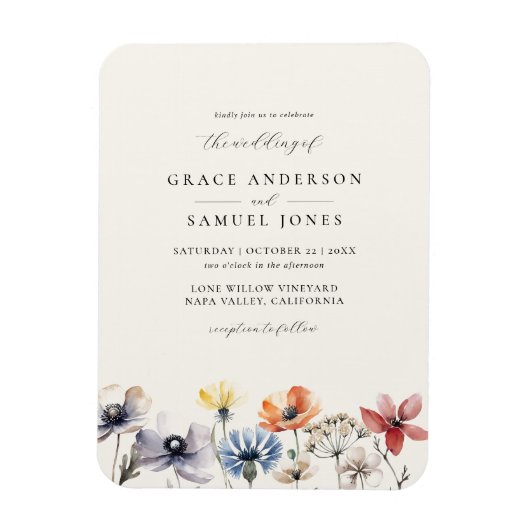 Boho Waterverf Wildflower Bloemen Bruiloft Magneet (Verticaal)