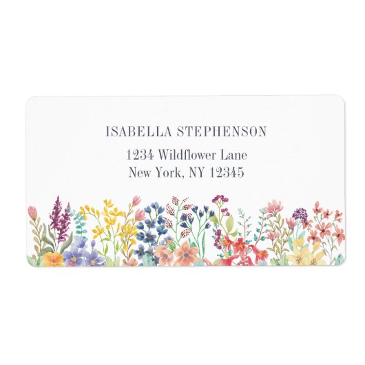 Boho Waterverf Wildflower Bloemen Etiket (Voorkant)