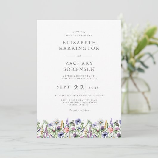 Boho Waterverf Wildflower Botanical Wedding Kaart (Staand voorkant)
