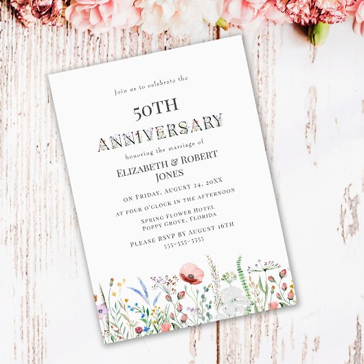 Boho Waterverf Wildflower Bruiloft Jubileum Kaart