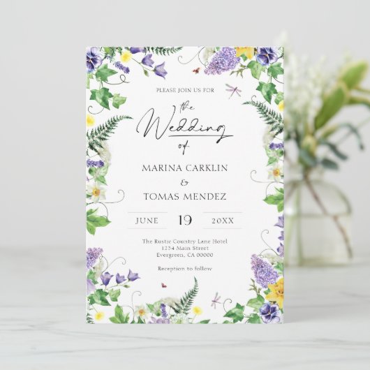 Boho Waterverf Wildflower bruiloft Kaart (Staand voorkant)