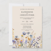 BOHO Waterverf Wildflower Elegant Beige Bruiloft Kaart (Voorkant)