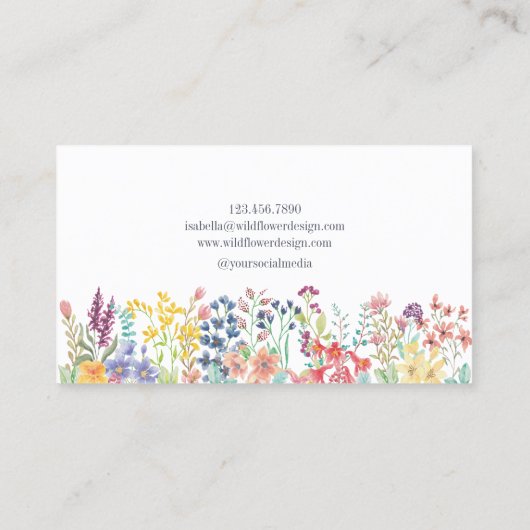 Boho Waterverf Wildflower Floral Designer Visitekaartje (Achterkant)