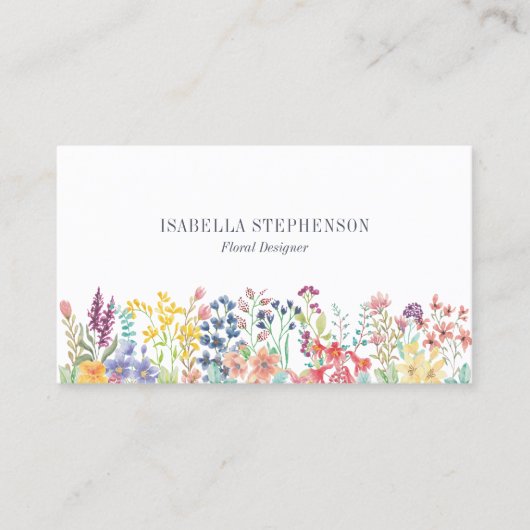 Boho Waterverf Wildflower Floral Designer Visitekaartje (Voorkant)