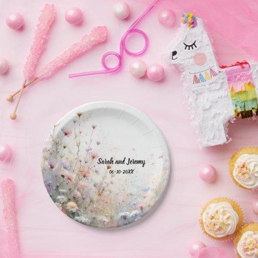 Boho Waterverf Wildflower Floral Personaliseren Papieren Bordje (Feest)