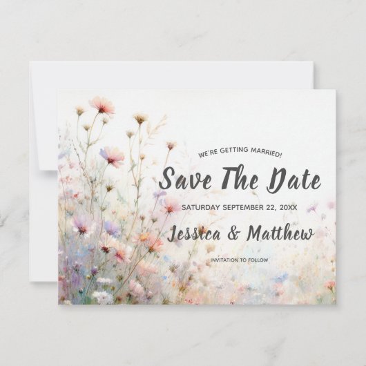 Boho Waterverf Wildflower Floral Personaliseren Save The Date (Voorkant)