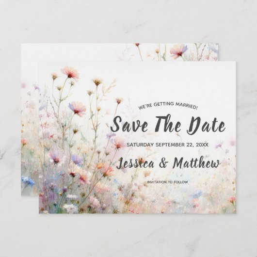 Boho Waterverf Wildflower Floral Personaliseren Save The Date (Voorkant / Achterkant)