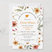 Boho Waterverf Wildflower Foto Afstudeerfeest Kaart (Voorkant)