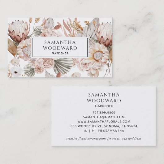 Boho Waterverf Wildflower Gardener Visitekaartjes (Voorkant / Achterkant)