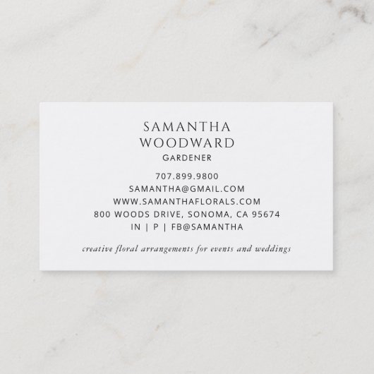 Boho Waterverf Wildflower Gardener Visitekaartjes (Achterkant)