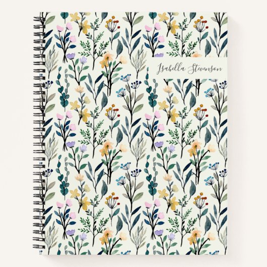 Boho Waterverf Wildflower Gepersonaliseerd zakboek Notitieboek (Voorkant)
