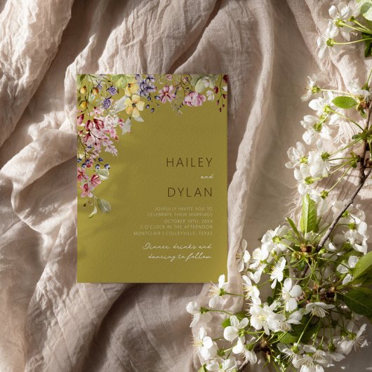 Boho Waterverf Wildflower Meadow Bruiloft Kaart