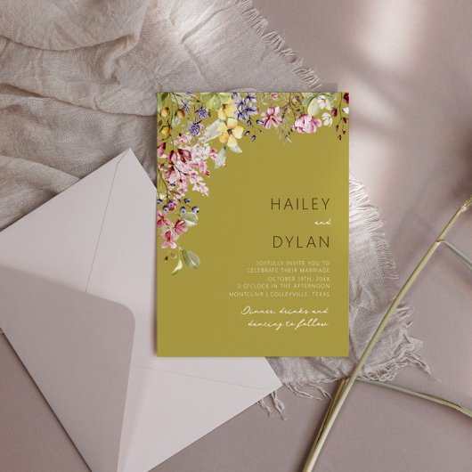 Boho Waterverf Wildflower Meadow Bruiloft Kaart