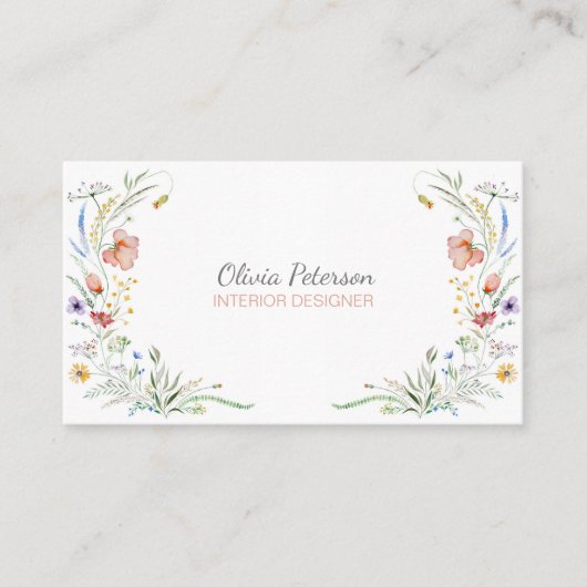 Boho Waterverf Wildflower Visitekaartje (Voorkant)