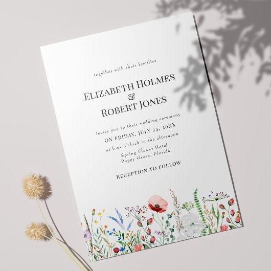 Boho Waterverf Wildflower Wedding Invitation Kaart