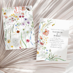 Boho Waterverf Wildflower Wedding Invitation Kaart