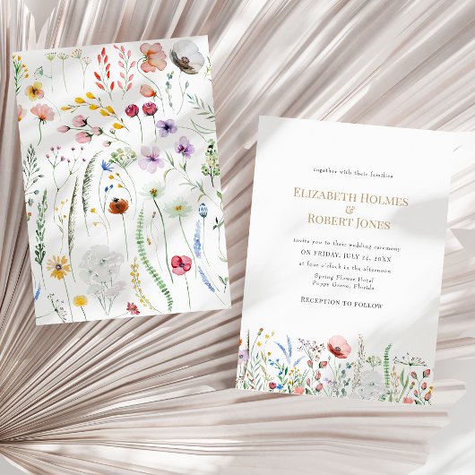 Boho Waterverf Wildflower Wedding Invitation Kaart