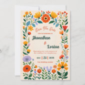 Boho Waterverf Wildflower Wedding Invitation Kaart (Voorkant)