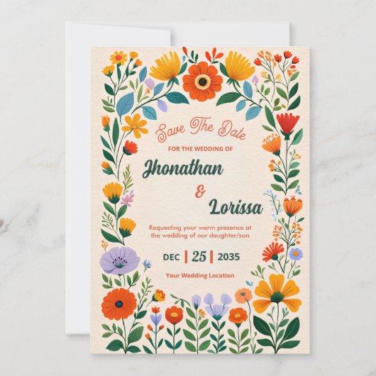 Boho Waterverf Wildflower Wedding Invitation Kaart (Voorkant)