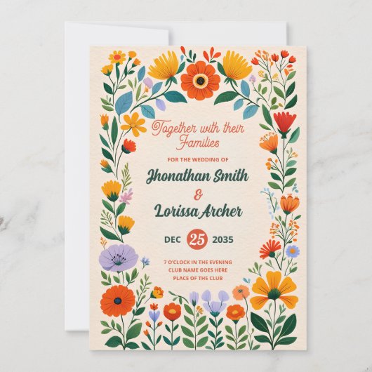 Boho Waterverf Wildflower Wedding Invitation Kaart (Achterkant)