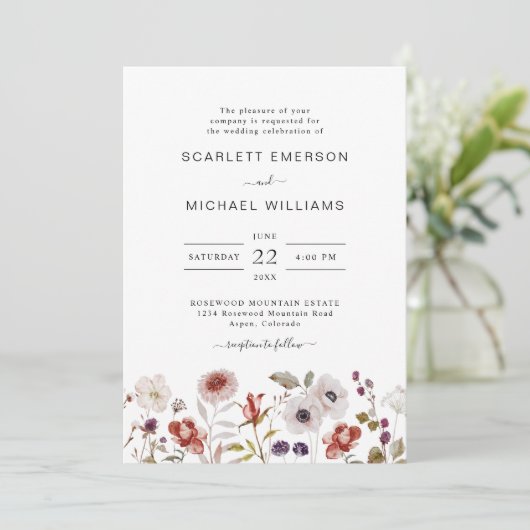 Boho Waterverf Wildflower Wedding Kaart (Staand voorkant)