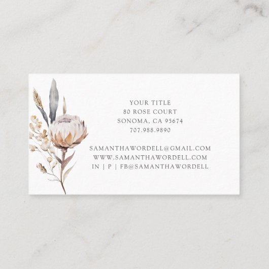 Boho Waterverf Wildflowers Bloemist Visitekaartje (Achterkant)