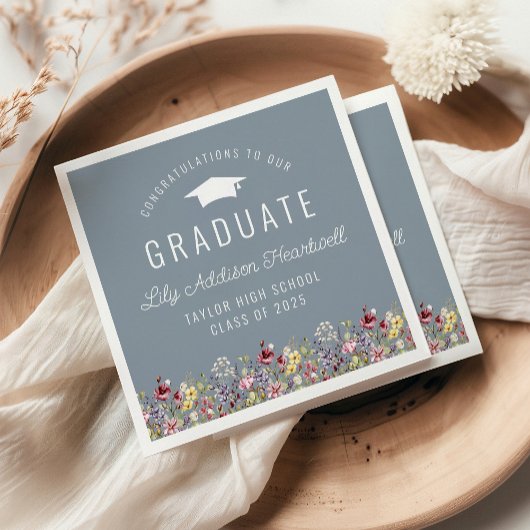Boho Waterverf Wildflowers Blue Graduation Party Servet