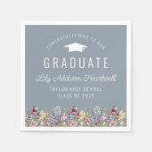 Boho Waterverf Wildflowers Blue Graduation Party Servet (Voorkant)
