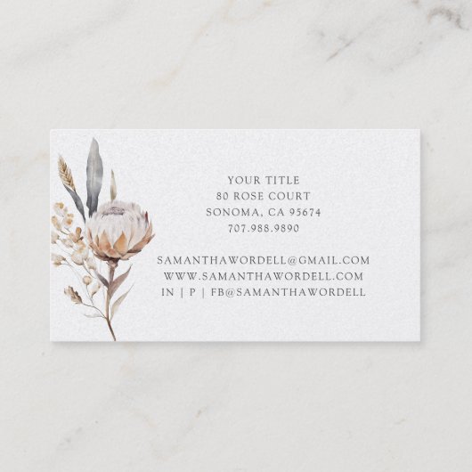 Boho Waterverf Wildflowers Doula of vroedvrouw Visitekaartje (Achterkant)