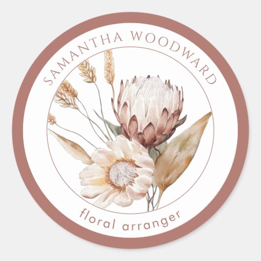Boho Waterverf Wildflowers Floral Arranger Ronde Sticker (Voorkant)