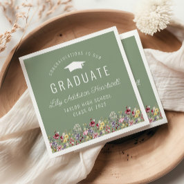 Boho Waterverf Wildflowers Green Graduation Party Servet