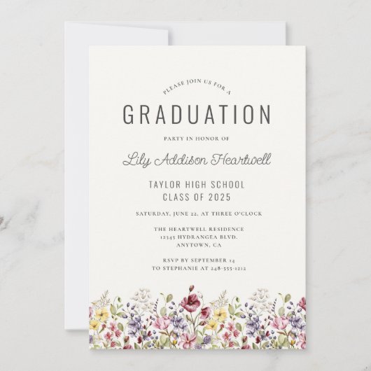 Boho Waterverf Wildflowers Ivoor Graduation Party Kaart (Voorkant)