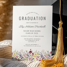 Boho Waterverf Wildflowers Ivoor Graduation Party