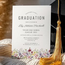 Boho Waterverf Wildflowers Ivoor Graduation Party Kaart