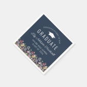Boho Waterverf Wildflowers Navy Graduation Party Servet (Hoek)