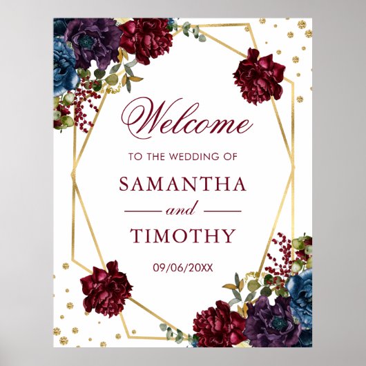 Boho Waterverf Winter Flowers Gold Lijst Wedding Poster (Voorkant)