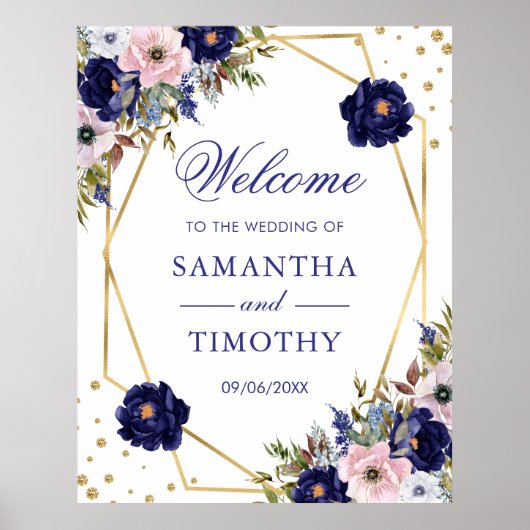 Boho Waterverf Winter Flowers Gold Lijst Wedding Poster (Voorkant)