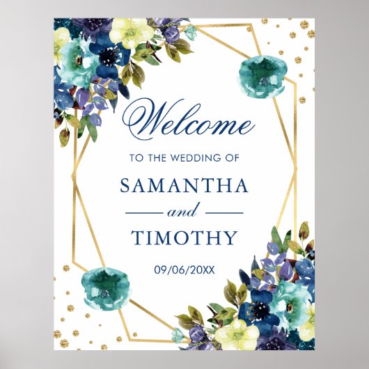 Boho Waterverf Winter Flowers Gold Lijst Wedding Poster (Voorkant)
