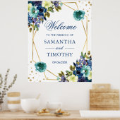 Boho Waterverf Winter Flowers Gold Lijst Wedding Poster (Keuken)