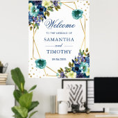 Boho Waterverf Winter Flowers Gold Lijst Wedding Poster (Thuiskantoor)