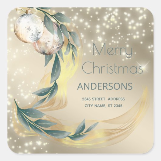 Boho waterverf wintergroen gouden kerst vierkante sticker (Voorkant)