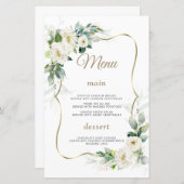 Boho Waterverf Witte Bloemen Gouden Trouwmenu (Voorkant / Achterkant)