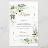 Boho Waterverf Witte Bloemen Gouden Trouwmenu (Voorkant)