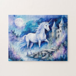 Boho Waterverf Witte Eenhoorn Bij Oud Kasteel Legpuzzel
