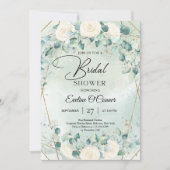 Boho waterverf witte rozen eucalyptus goud lijst kaart (Voorkant)