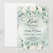 Boho waterverf witte rozen eucalyptus goud lijst kaart (Voorkant / Achterkant)