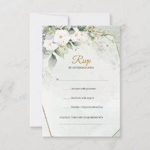 Boho waterverf witte rozen eucalyptus goud lijst RSVP kaartje