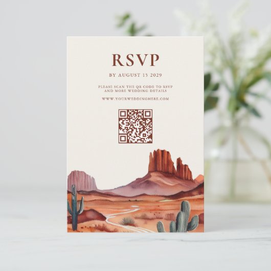 Boho Waterverf Woestijn Bruiloft RSVP Kaartje (Staand voorkant)